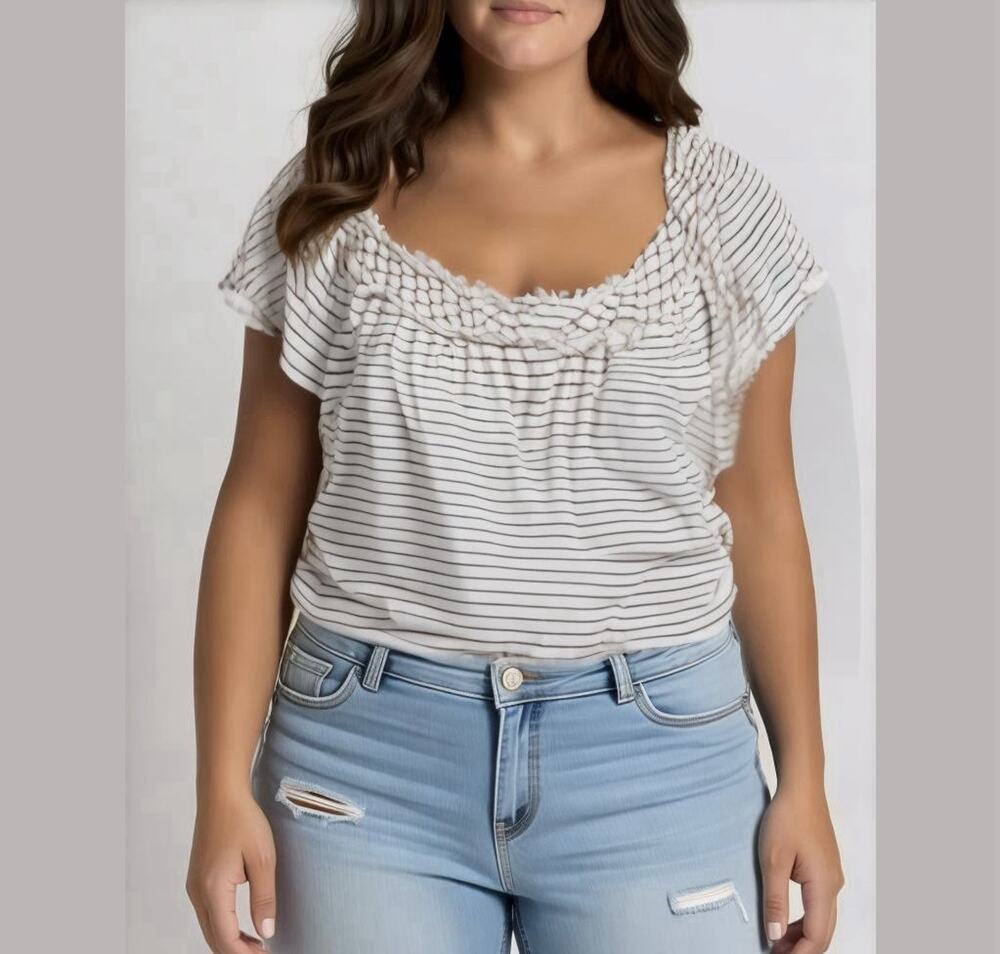 Max Studio Black White Stripe Scoop Neck Top 1X